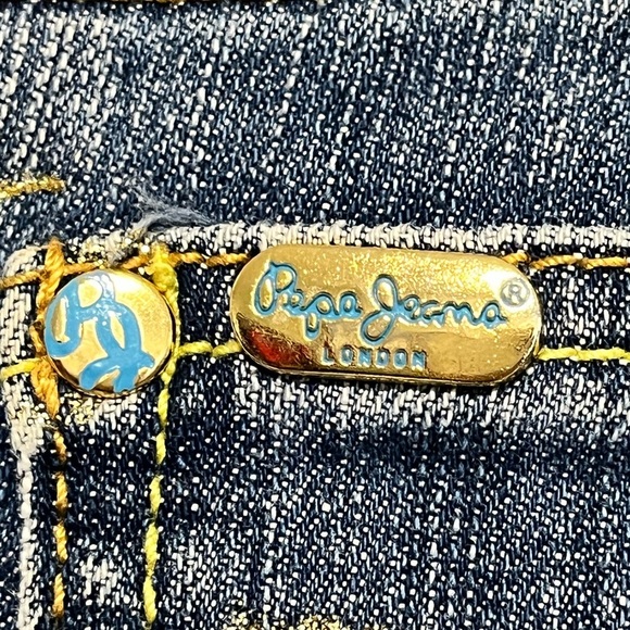 Pepe Jeans London Blue Embroidered Cartoon Pocket Denim Jeans Size 31 - Picture 4 of 14